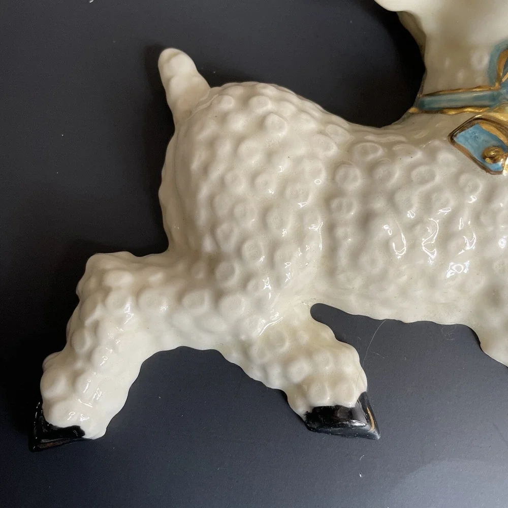 Vtg Nursery Rhyme Little Bo Peep With Her Sheep Ceramic Wall Plaque Hand Painted